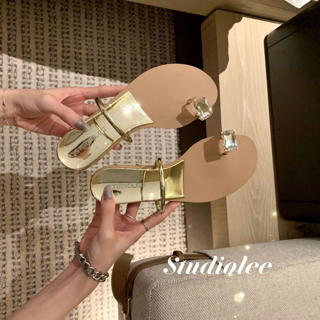 Dame Stilfulde Åbne Tå Slide Sandaler med Sten Accent Stilla