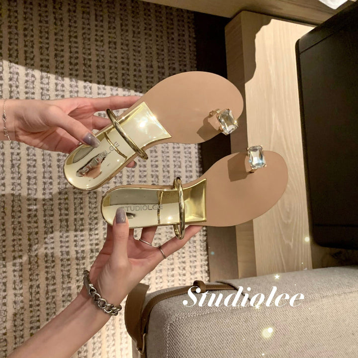 Dame Stilfulde Åbne Tå Slide Sandaler med Sten Accent Stilla
