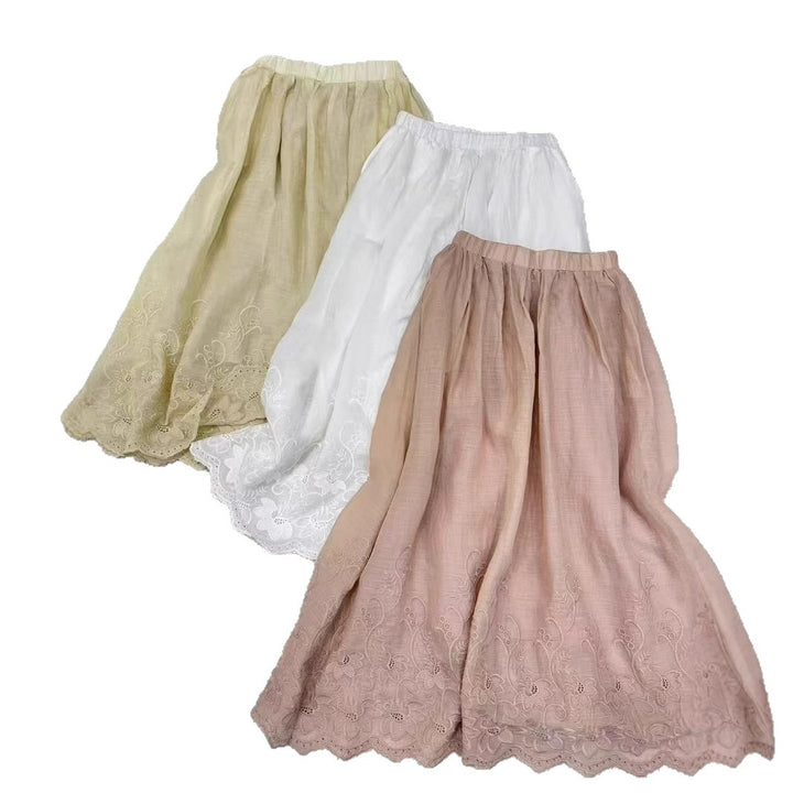 Femme Elegante Broderet Midi-Nederdel Stilla