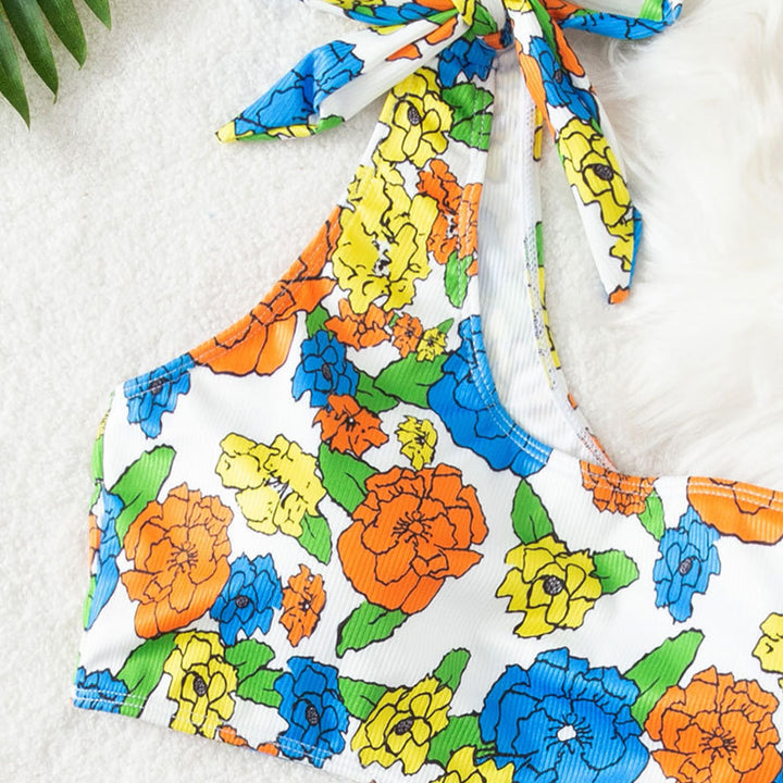 Dame En-sidet bikini med blomsterdesign og justerbar strop Skovae