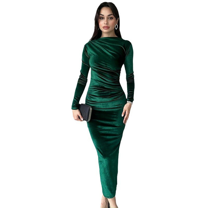 Dame Elegant Langærmet Rynkning Maxi Kjole Stilla
