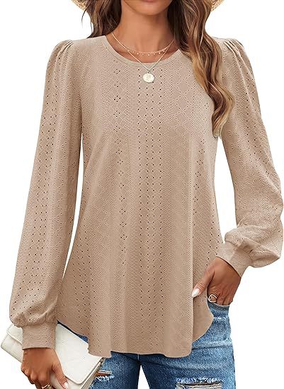 Damebluse med puffærmer og hulmønster Stilla