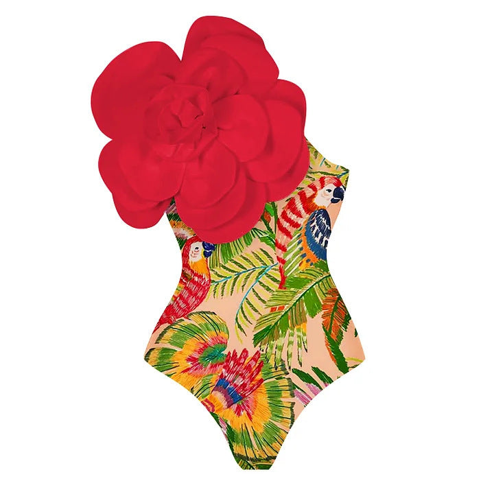 Dame Elegant One-Piece with Artistic Flower Decoration Skovae