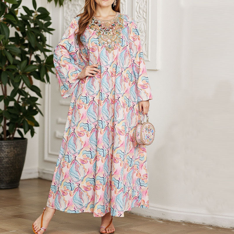 Dame Bohemian-stil Floral Maxi Kjole med dekoreret detalje Stilla