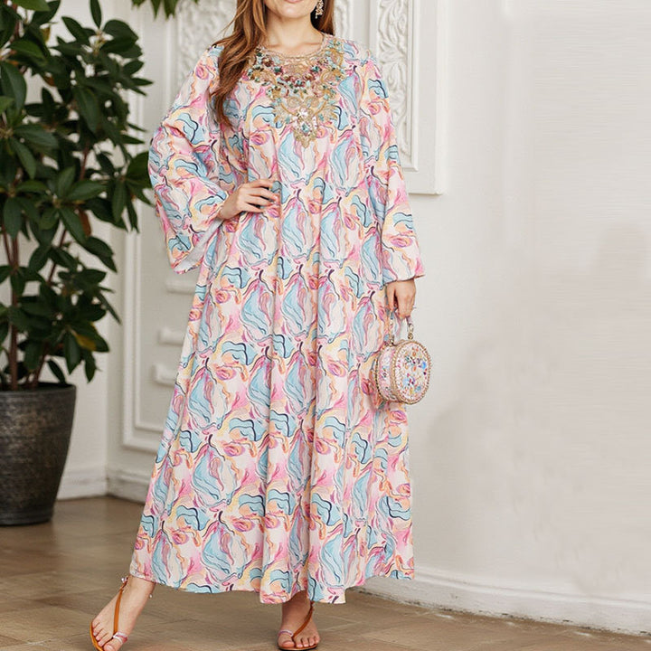 Dame Bohemian-stil Floral Maxi Kjole med dekoreret detalje Stilla