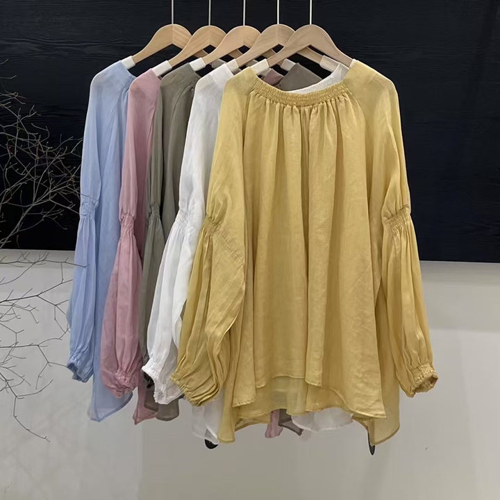 Femme Let Flydende Tunika-Bluse med Ballonærmer Stilla