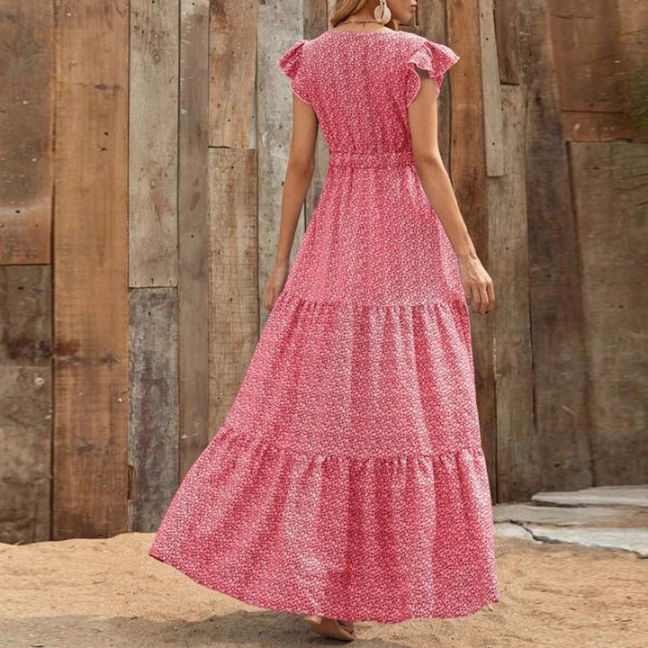 Stilla | Ruffle Sleeve Høj Talje V-hals Maxi Kjole