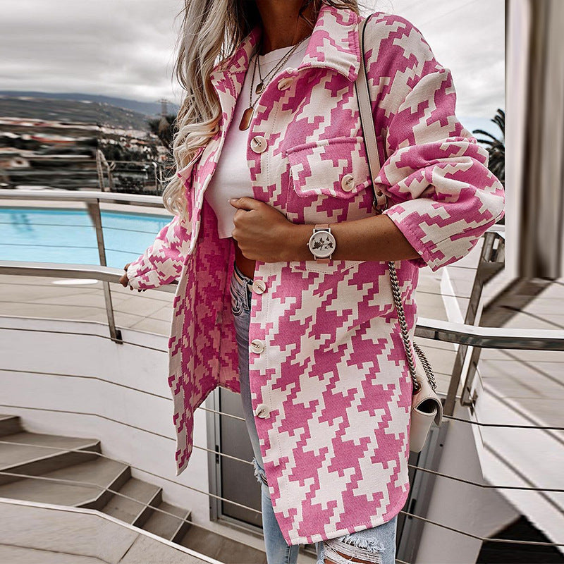 Dame Mønstret Oversized Button-Up Jakke Stilla
