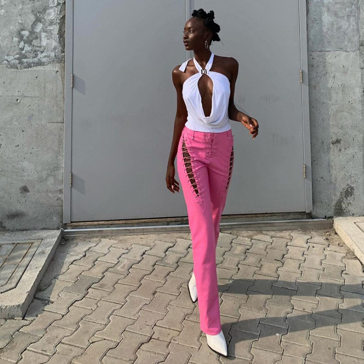 Dame Crop-Top med innovativt cut-out-design og lange ærmer Skovae