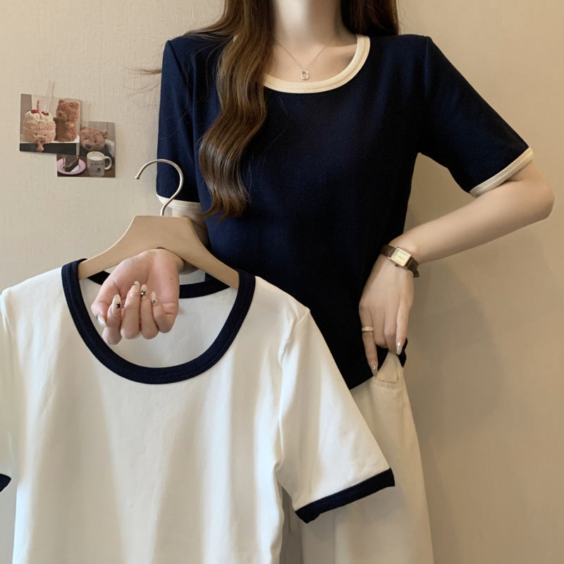 Dame kortærmet T-shirt med kontrastbesætning Stilla