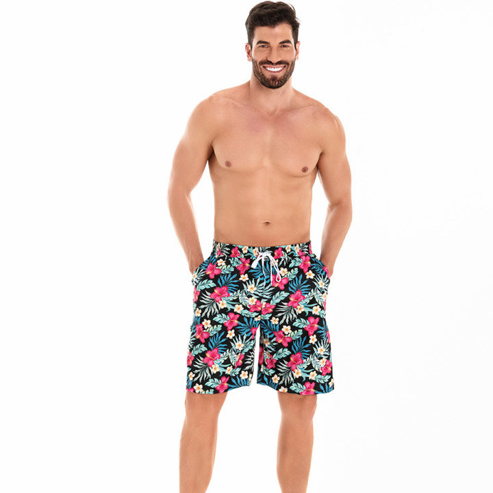 Herre badshorts med blomster mønster og elastisk talje Skovae