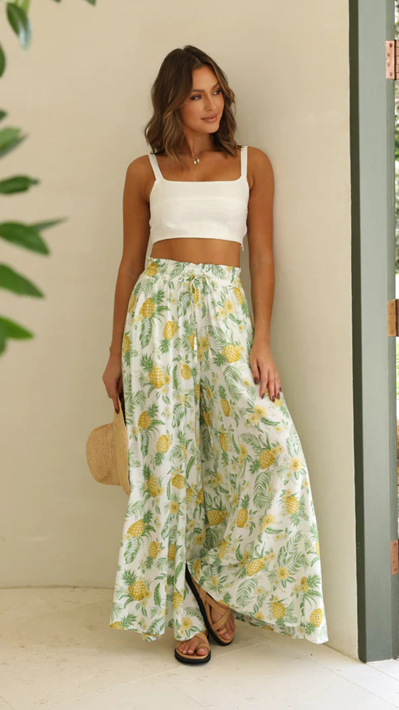 Dame blomsterprint maxi-bukser Stilla