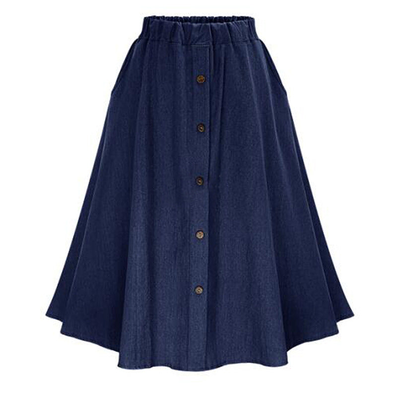 Kvinder Lang Denim Nederdel med Knapdetaljer Stilla
