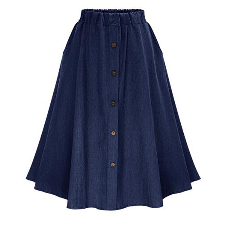 Kvinder Lang Denim Nederdel med Knapdetaljer Stilla