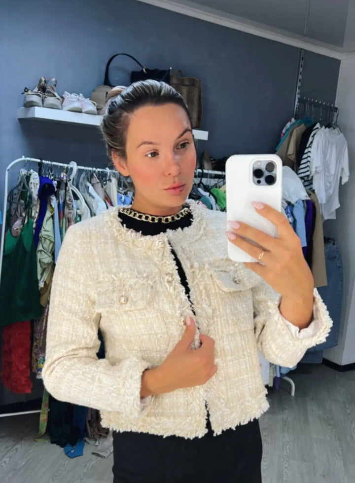 Dame Tweed Jakke med struktureret overflade og elegante knapdetaljer Stilla