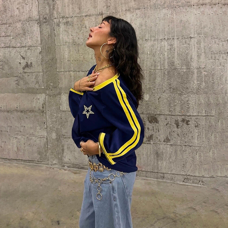 Damer Sporty Langærmet T-shirt med V-udskæring og stribedesign Stilla