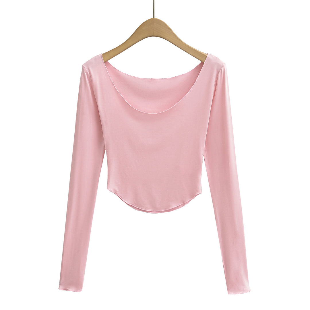 Dame langærmet crop-top med elegant rundhalsudskæring Stilla