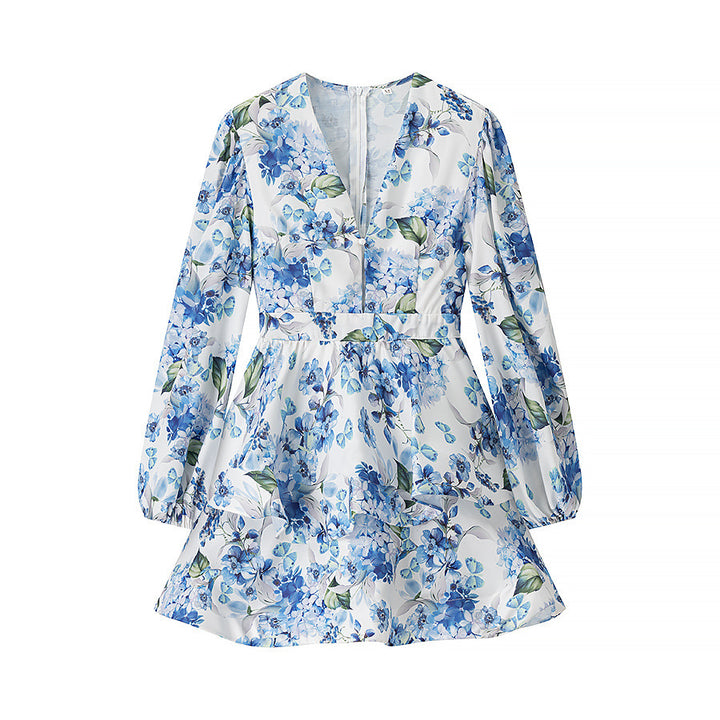Dame Floral Print Wrap Mini Kjole med Flæsekanter Stilla