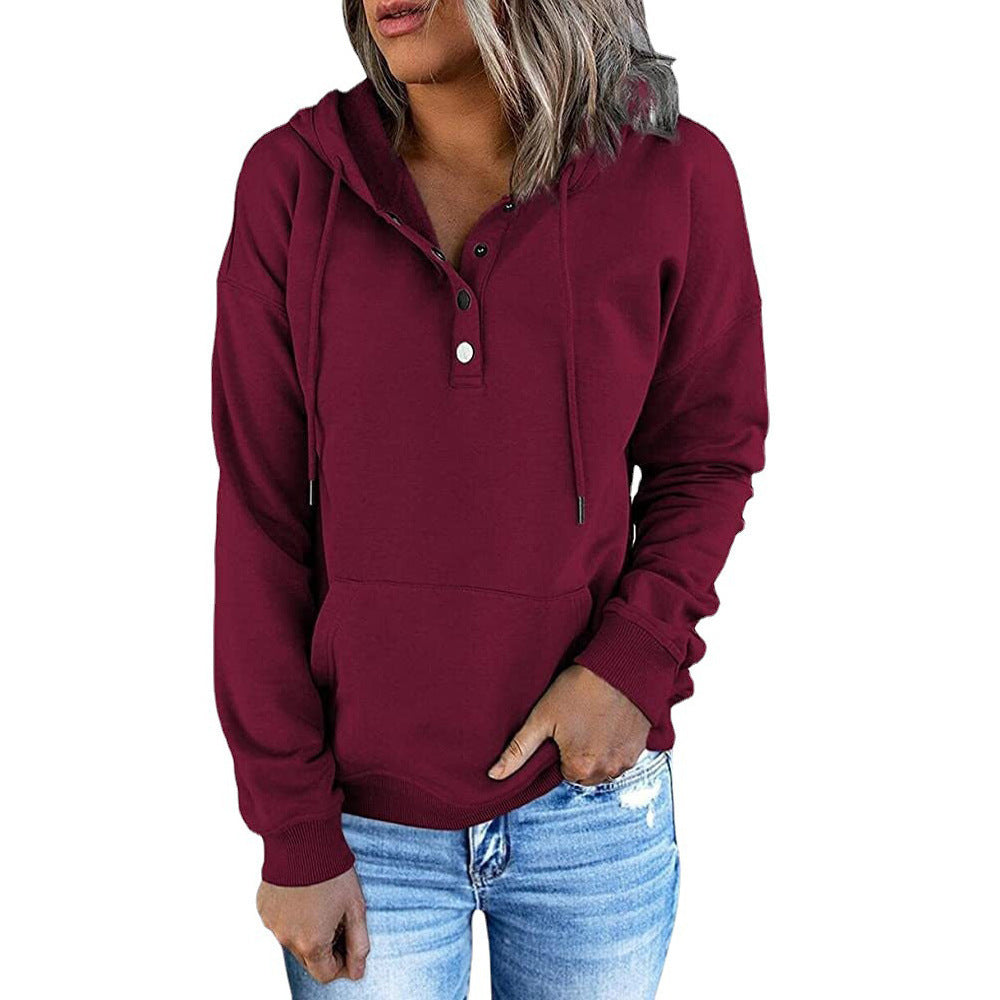 Dame hættepullover med knaplister og kengurulomme Stilla