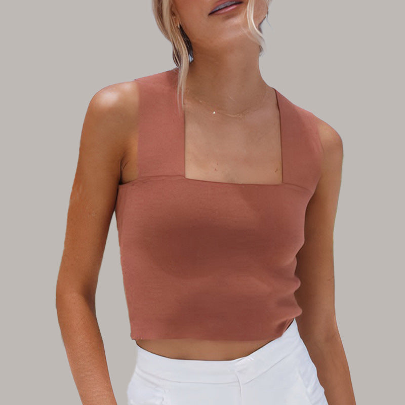 Dame ærmeløs crop-top med firkantet udskæring og figursyet snit Stilla