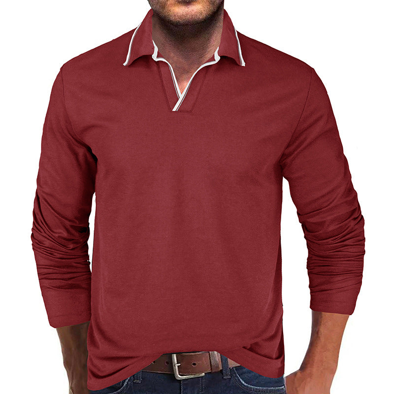 Herrer Langærmet Polo-shirt med elegant Stehkrave og modeagtige kontrastdetaljer Stilla