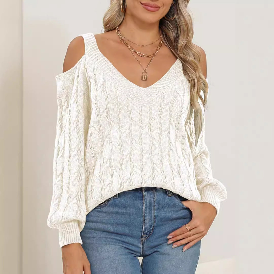 Femme Åben- skulder Kabelstrikpullover Stilla