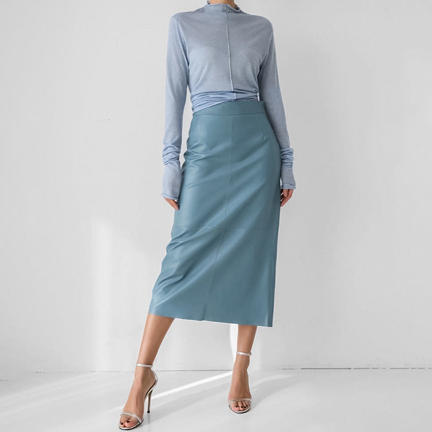 Dame Elegant Midi-skirt lavet af høj kvalitet kunstlæder med smal pasform og sømløst design Stilla
