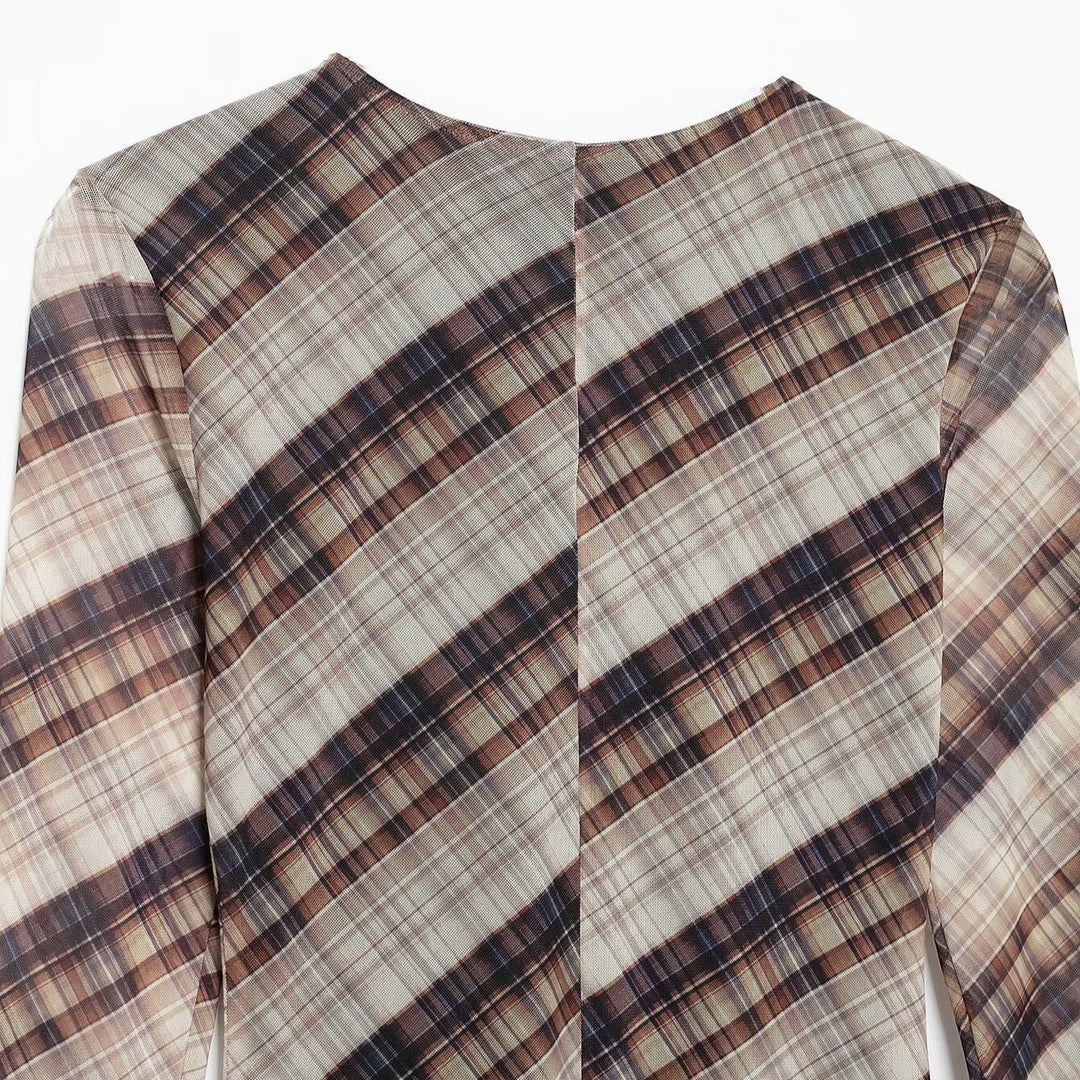 Dame Langærmet Tartan Maxi Kjole med flatterende snit Stilla