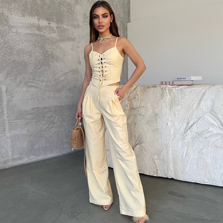 Damer elegant jumpsuit-sæt med smal overdel og bredt bukseben Stilla