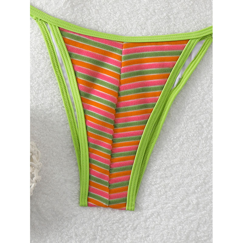 Dame triangle-bikini med justerbare stropper og glad stribet mønster Skovae