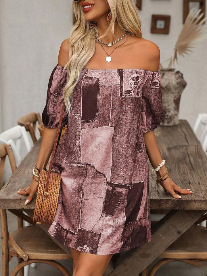 Dame Off-Shoulder Kjole med moderne Patchwork-design Stilla