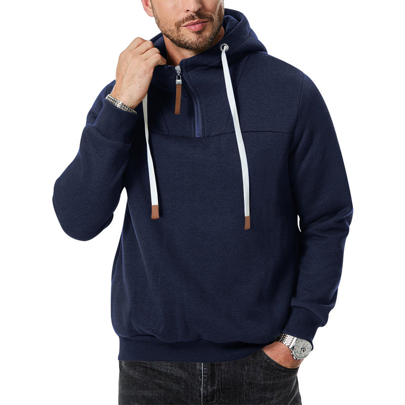 Herre funktionel hættepullover med halv lynlås og innovative detaljer Stilla