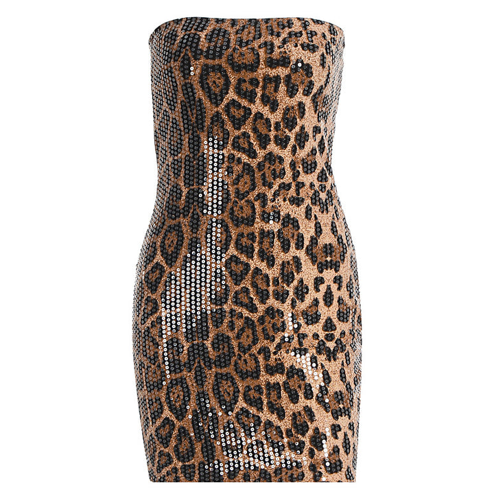 Dame Glitrende Minikjole med Leopardmønster og Spaghetti-stropper Skovae
