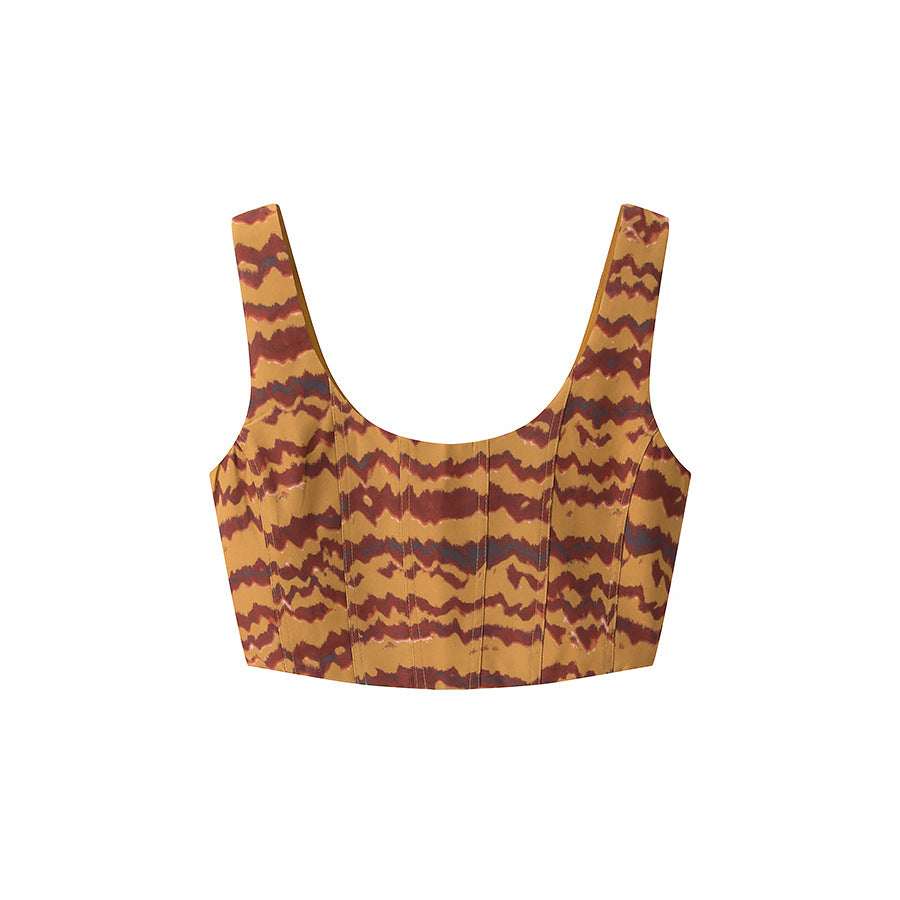 Dame Crop-Top med unikt Ikat-mønster og figursyet silhuet Stilla