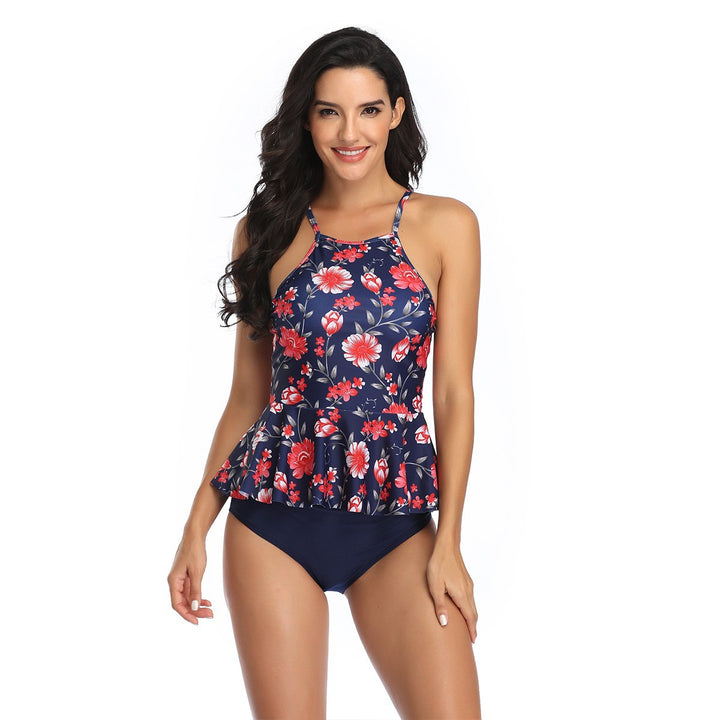 Dame Tankini-sæt med voluminøst flæsedesign og floral top Stilla