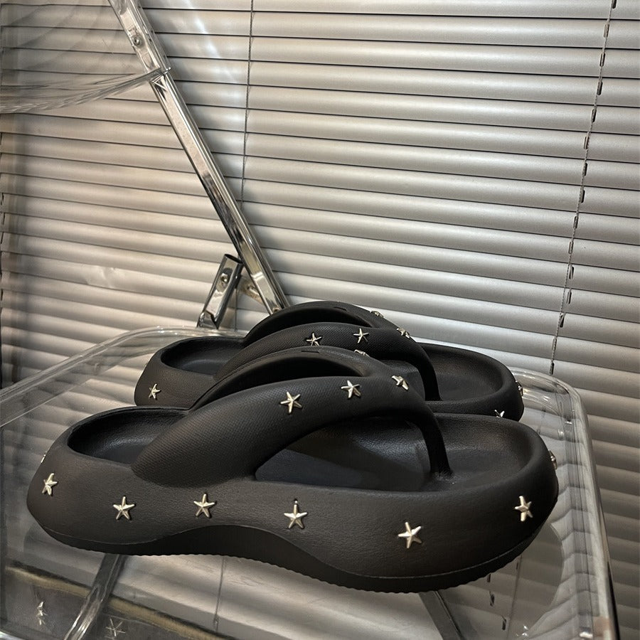 Dame flip-flops med stilfulde stjerneapplikationer Stilla
