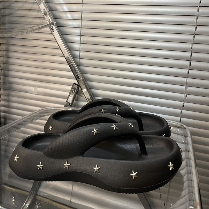 Dame flip-flops med stilfulde stjerneapplikationer Stilla