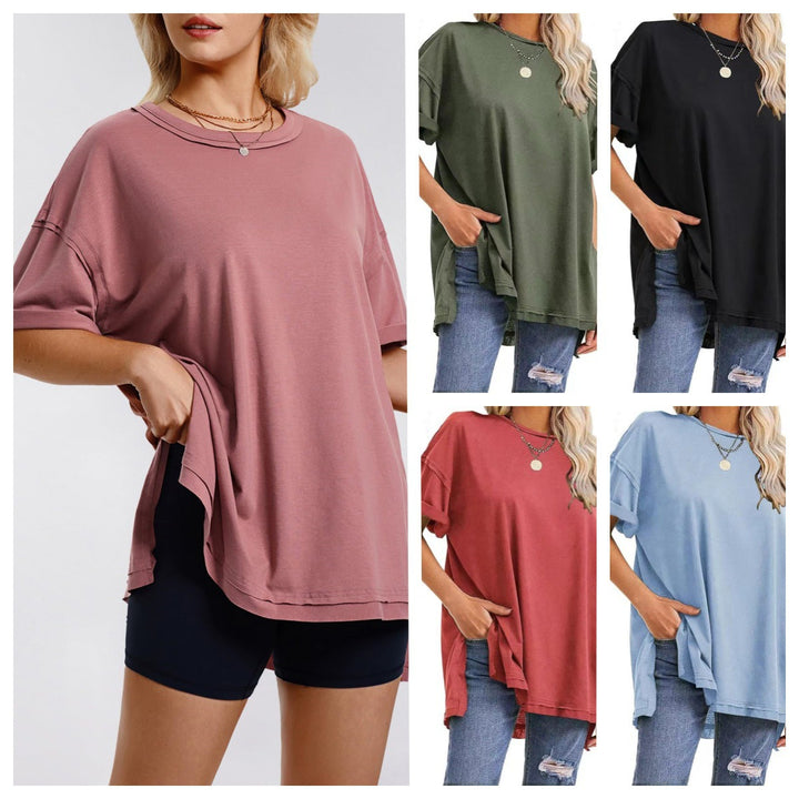 Dame afslappet oversized T-shirt med sidelommer og rund halsudskæring Stiila