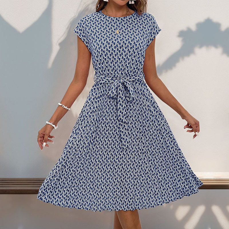 Dame Floral Print Midi Kjole med justerbar Talje Snor Stilla
