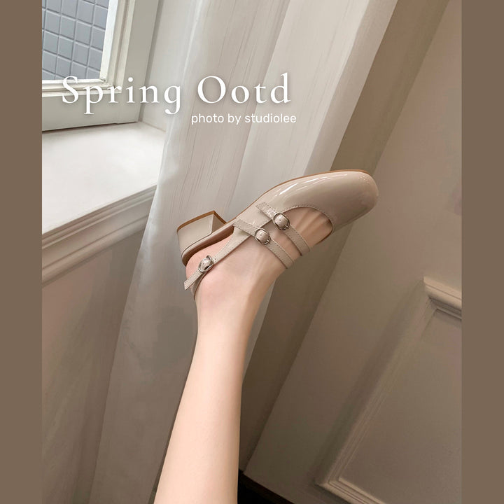 Dame Sleek Slingback Blokhæl Højhælede Sko med dekorative Rem-Detaljer Stilla