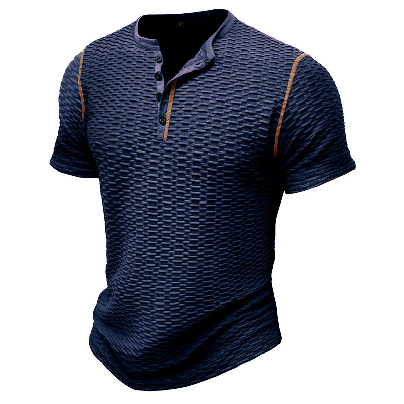 Herre kortærmet Henley-shirt med struktureret stof og trendy accenter Stilla