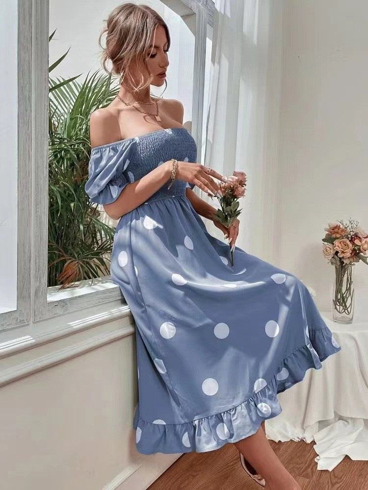 Dame Off-Shoulder Kjole med afslappet Ruffles afslutning og prikker Stilla