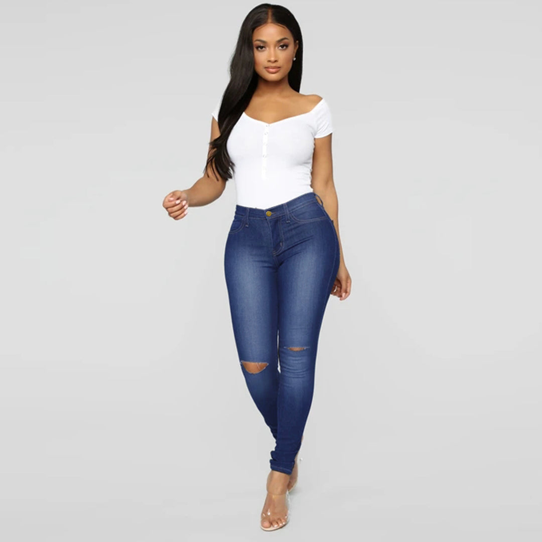 Damehøj talje skinny jeans med destroyed detaljer og stræk komfort Stilla