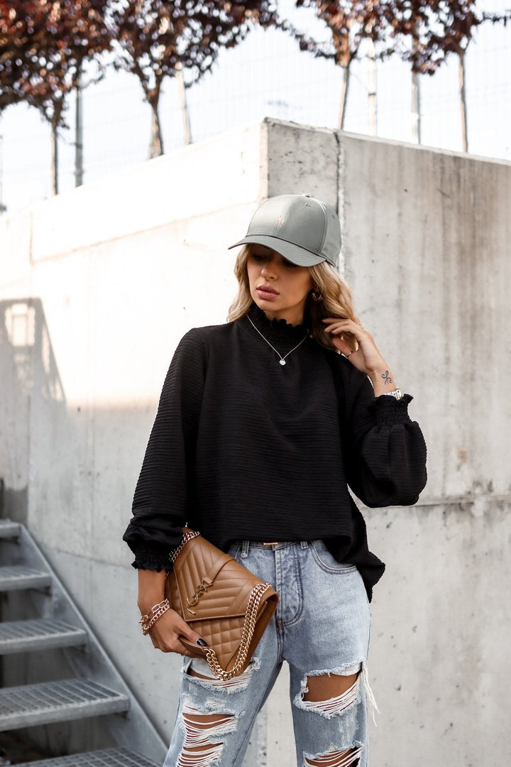 Dame Oversized Bluse med flæsekant og struktureret materiale Stilla