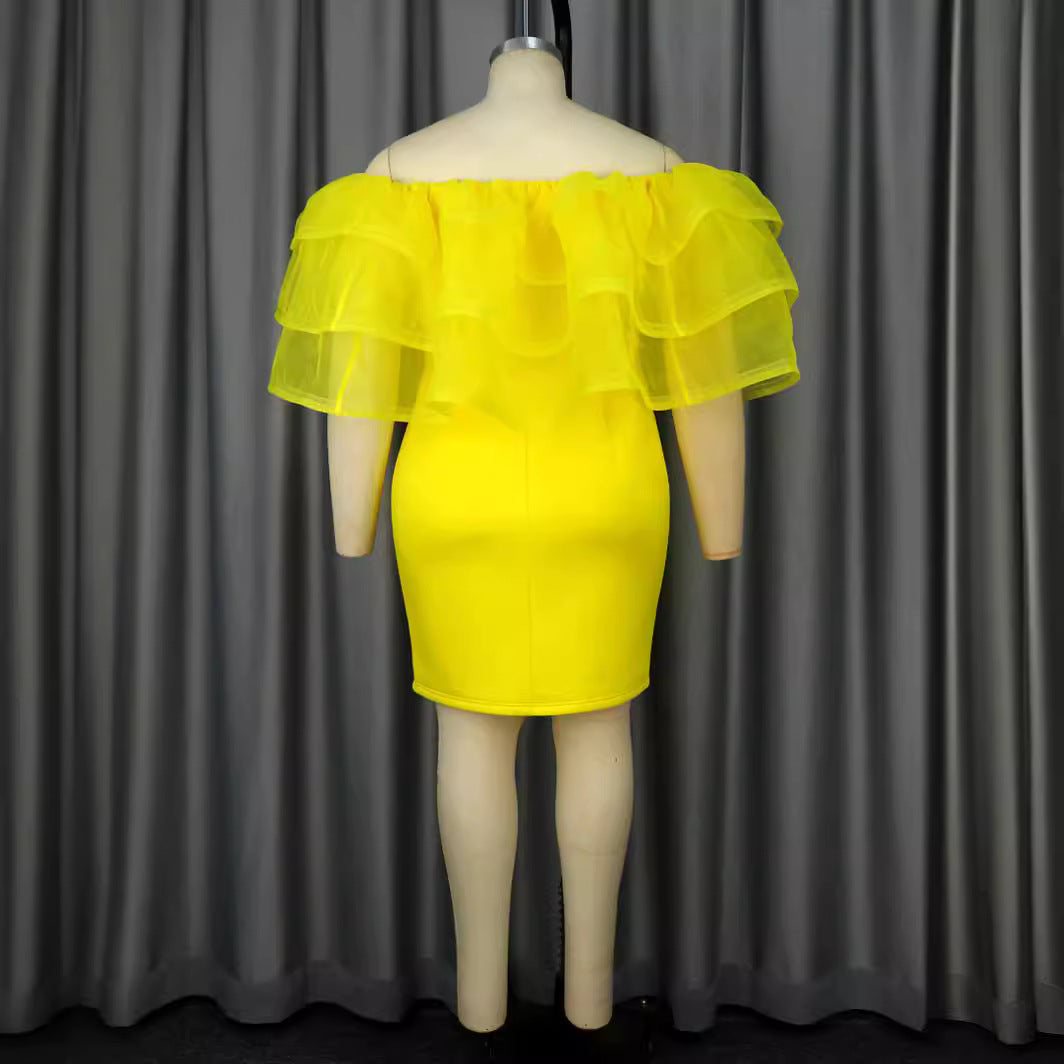 Dame Off-Shoulder-Kjole med voluminøs Tüllvolant Skovae