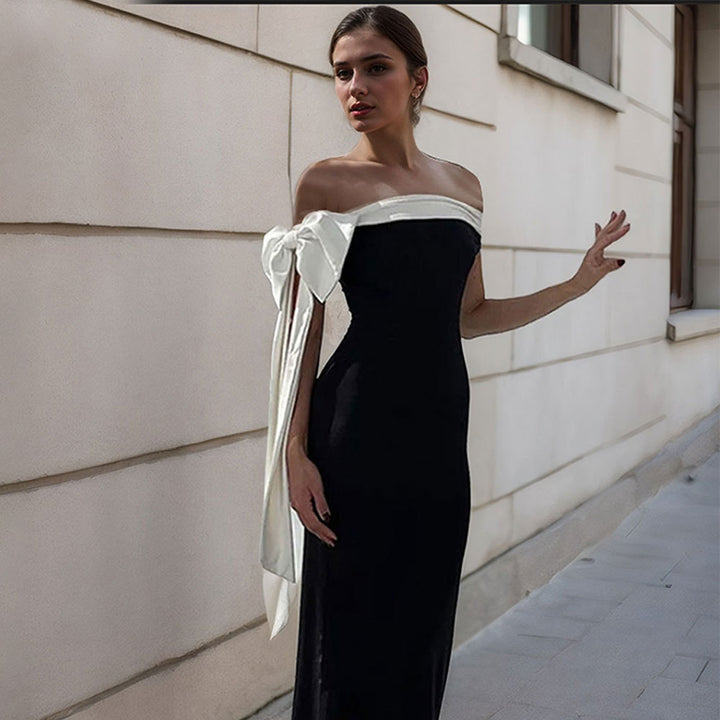 Dame Maxi Kjole med chic off-shoulder design og elegant sløjfe accent Stilla