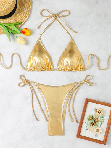 Dame triangel-bikini med skinnende bånd og justerbare stropper Stilla