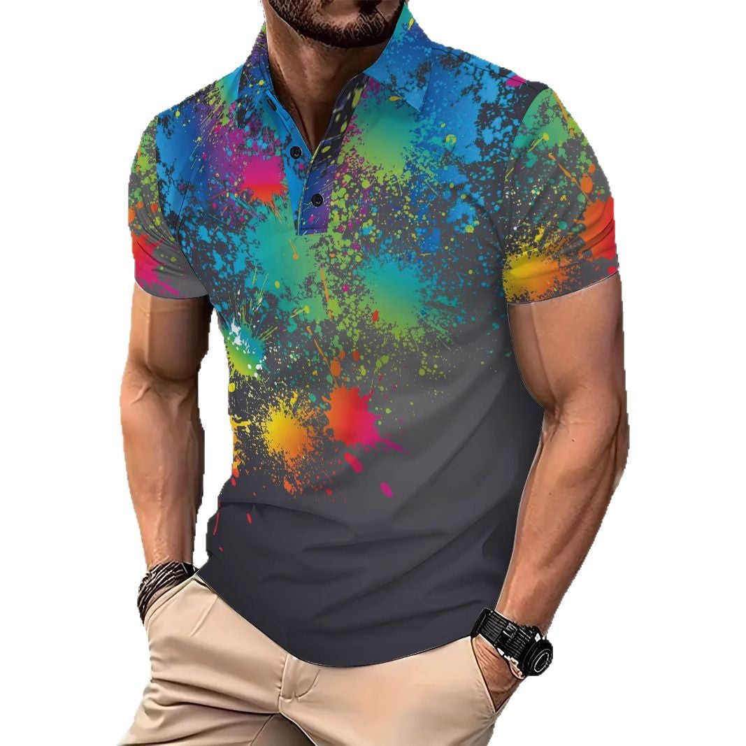 Herren Poloshirt med farverigt sprøjtedesign Stilla