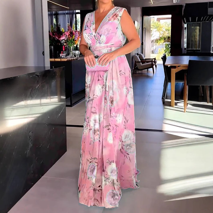 Dame Maxikjole med flydende chiffon og romantisk blomsterbroderi Stilla
