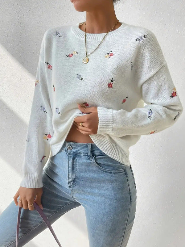 Damens festlige sweater med blomsterbroderi og afslappet snit Stilla